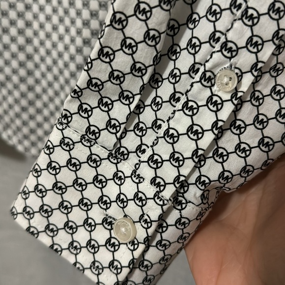 MK Allover Print Button Front Dress Shirt-Slim Fit-M-Black/White-98 Cotton-EUC - Picture 6 of 15
